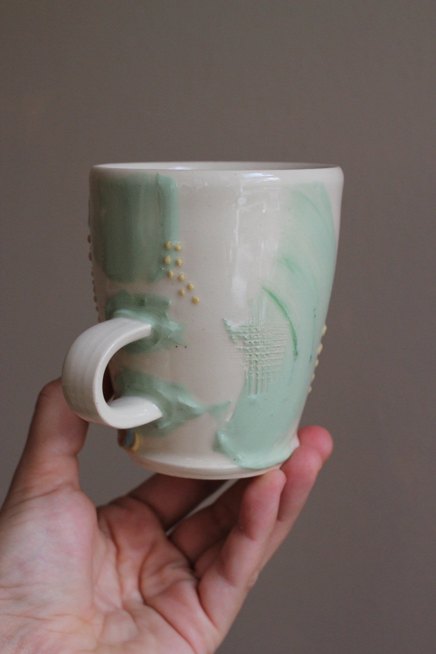 Retro Light Green Mug with Yellow Dots