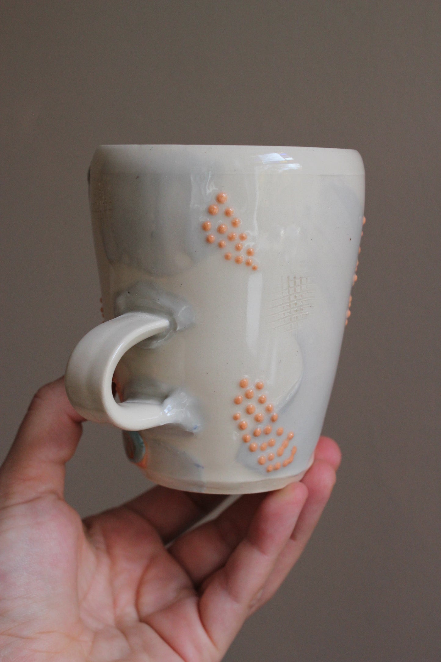 Retro Lavender Gray Mug with Orange Dots