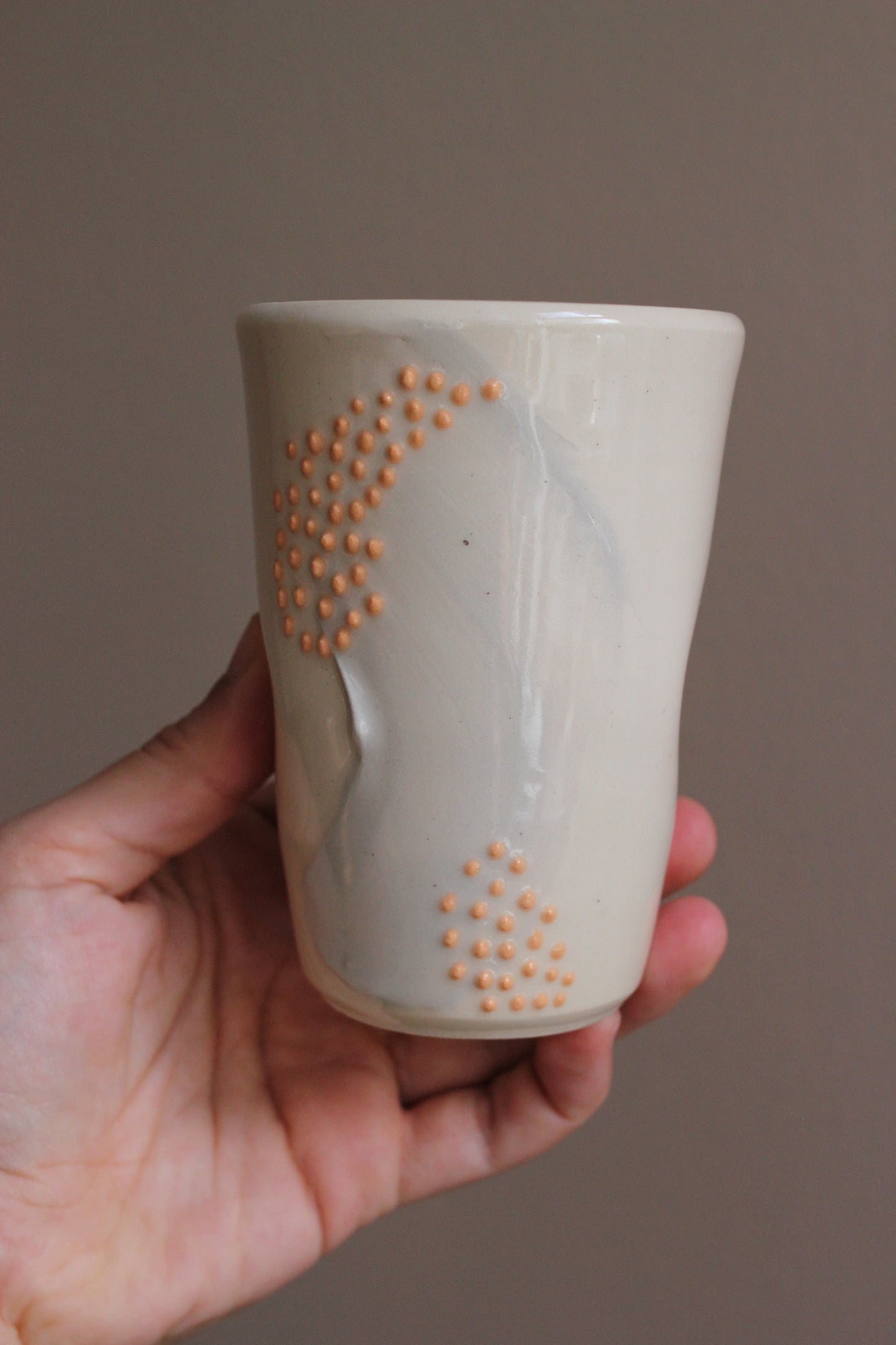 Lavender Gray Tumbler with Orange Dots