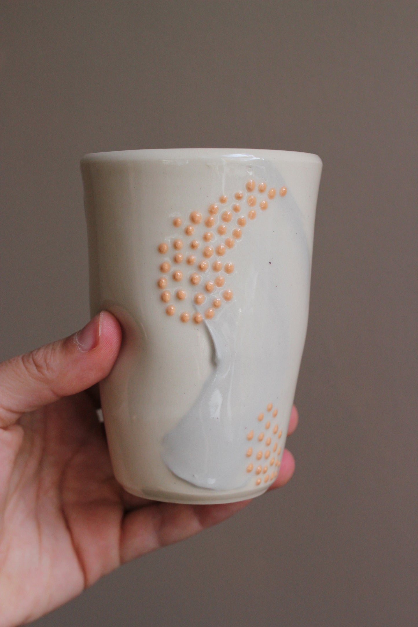 Lavender Gray Tumbler with Orange Dots