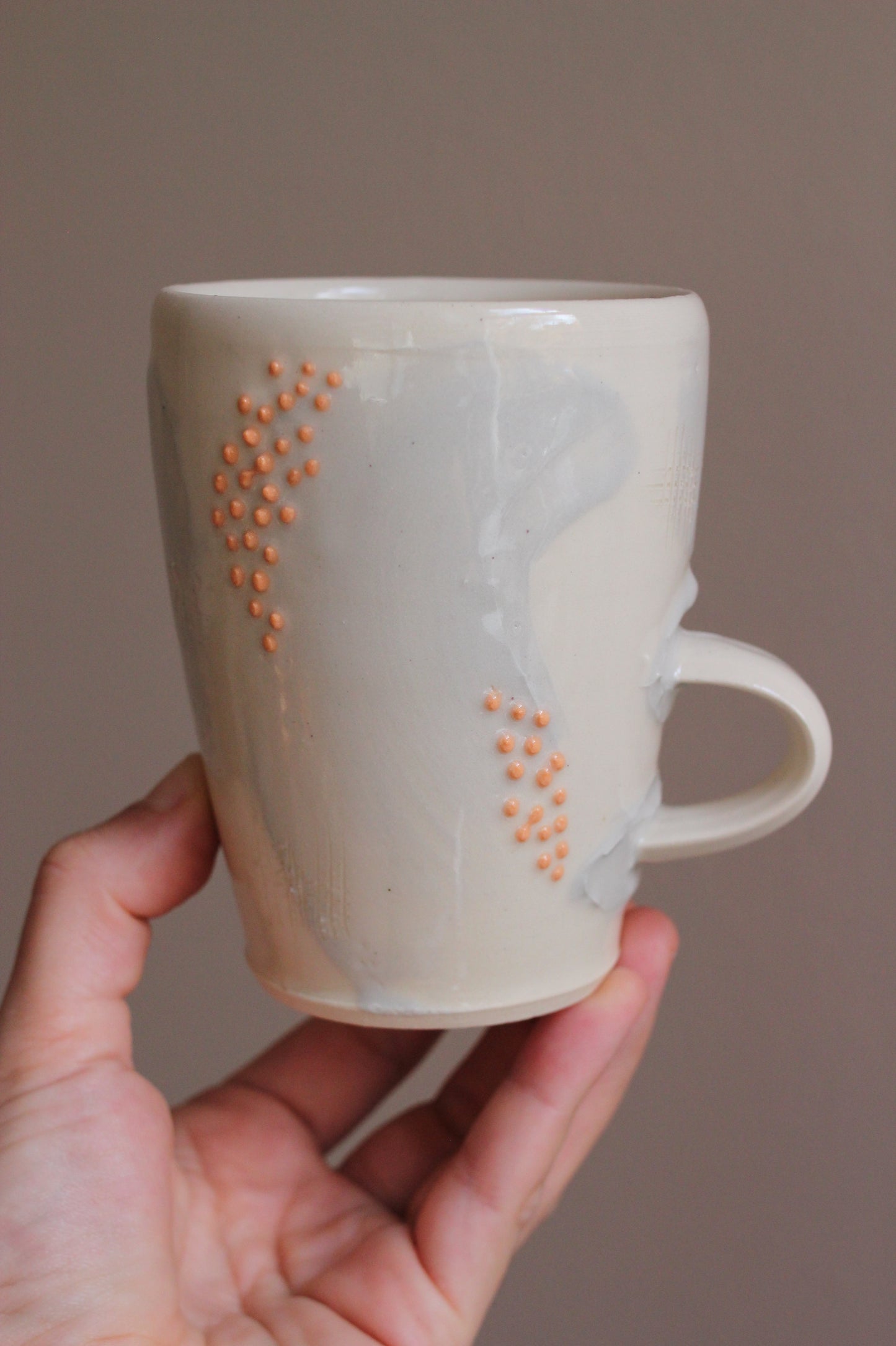 Retro Lavender Gray Mug with Orange Dots