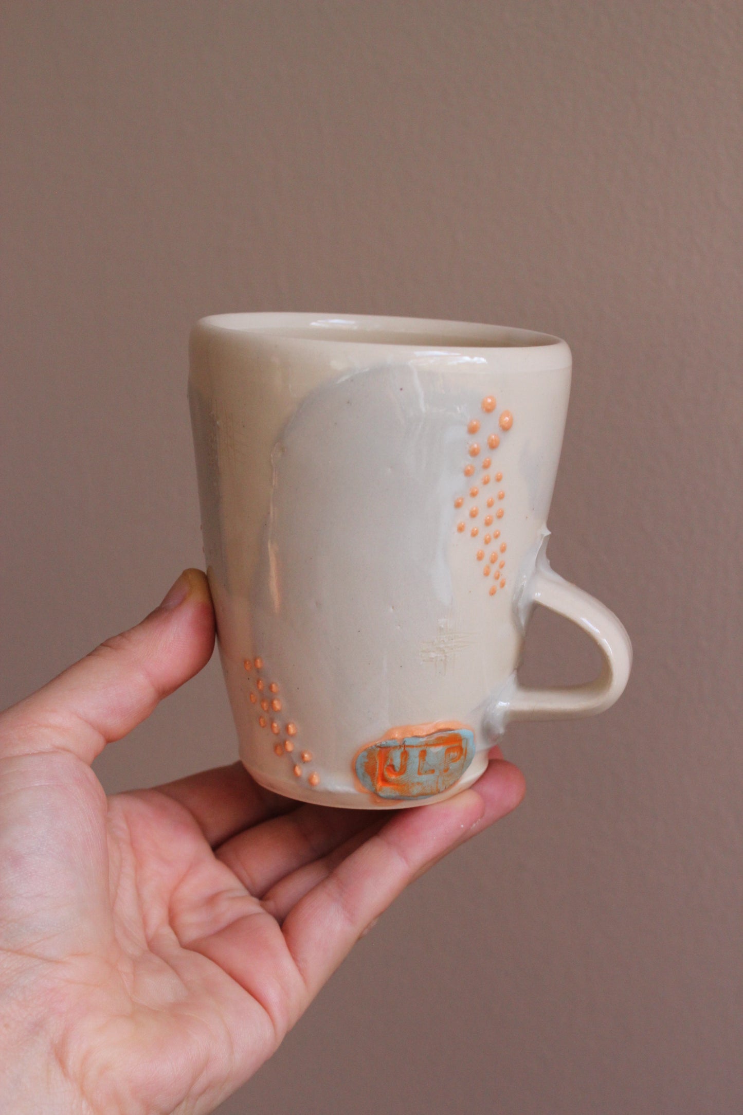 Retro Lavender Gray Mug with Orange Dots