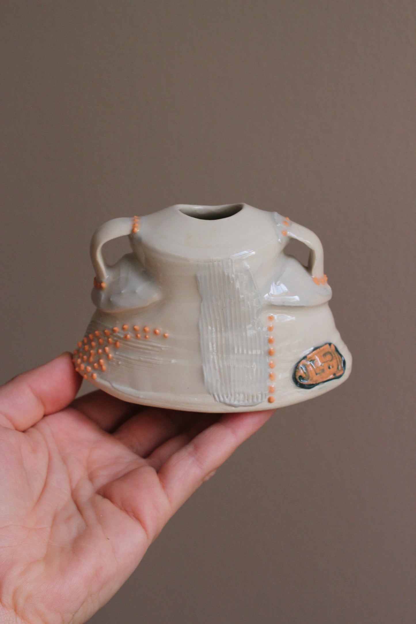 Bud Vase with Gray and Orange Accents