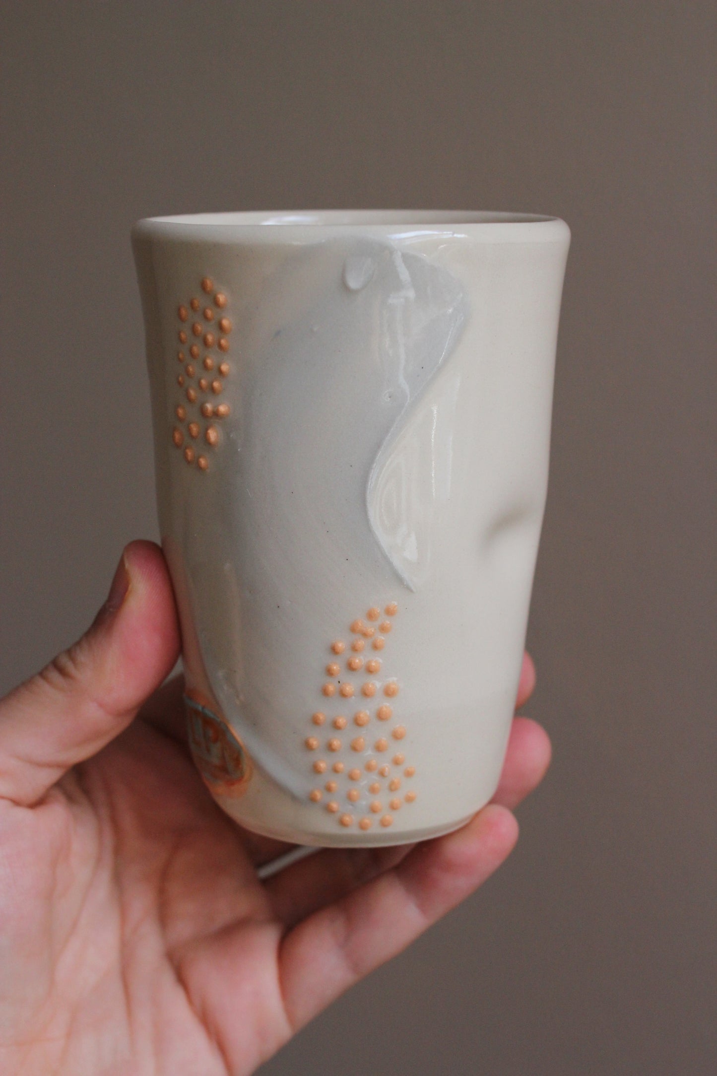 Lavender Gray Tumbler with Orange Dots