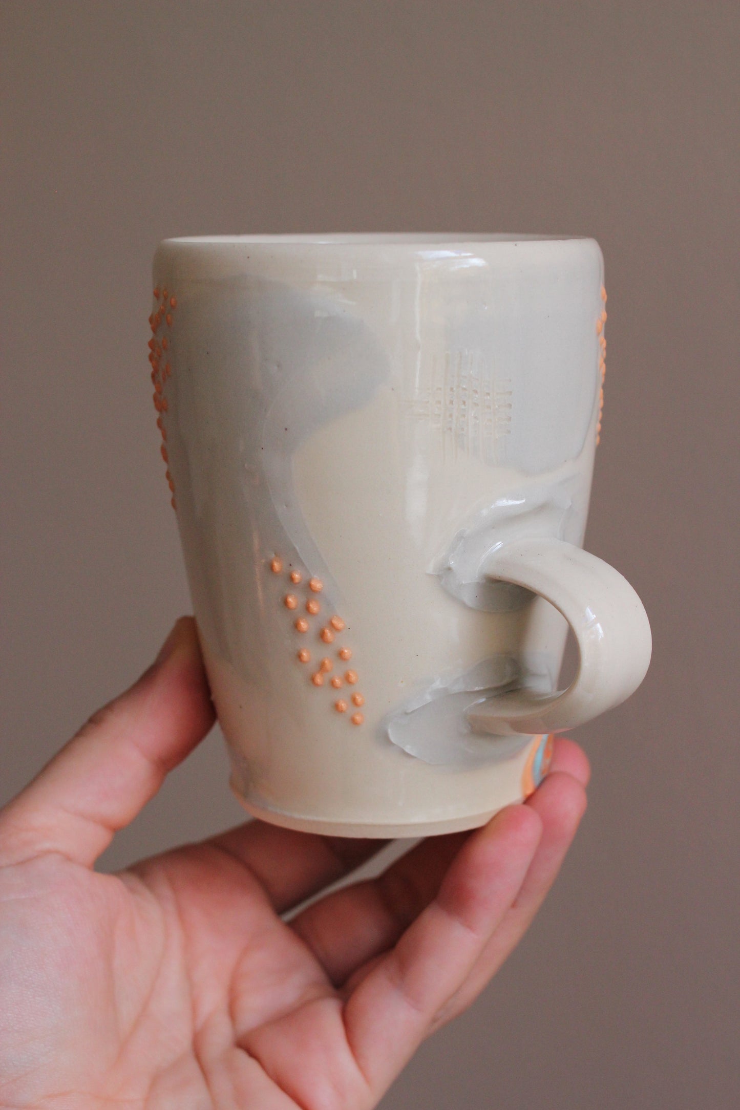 Retro Lavender Gray Mug with Orange Dots