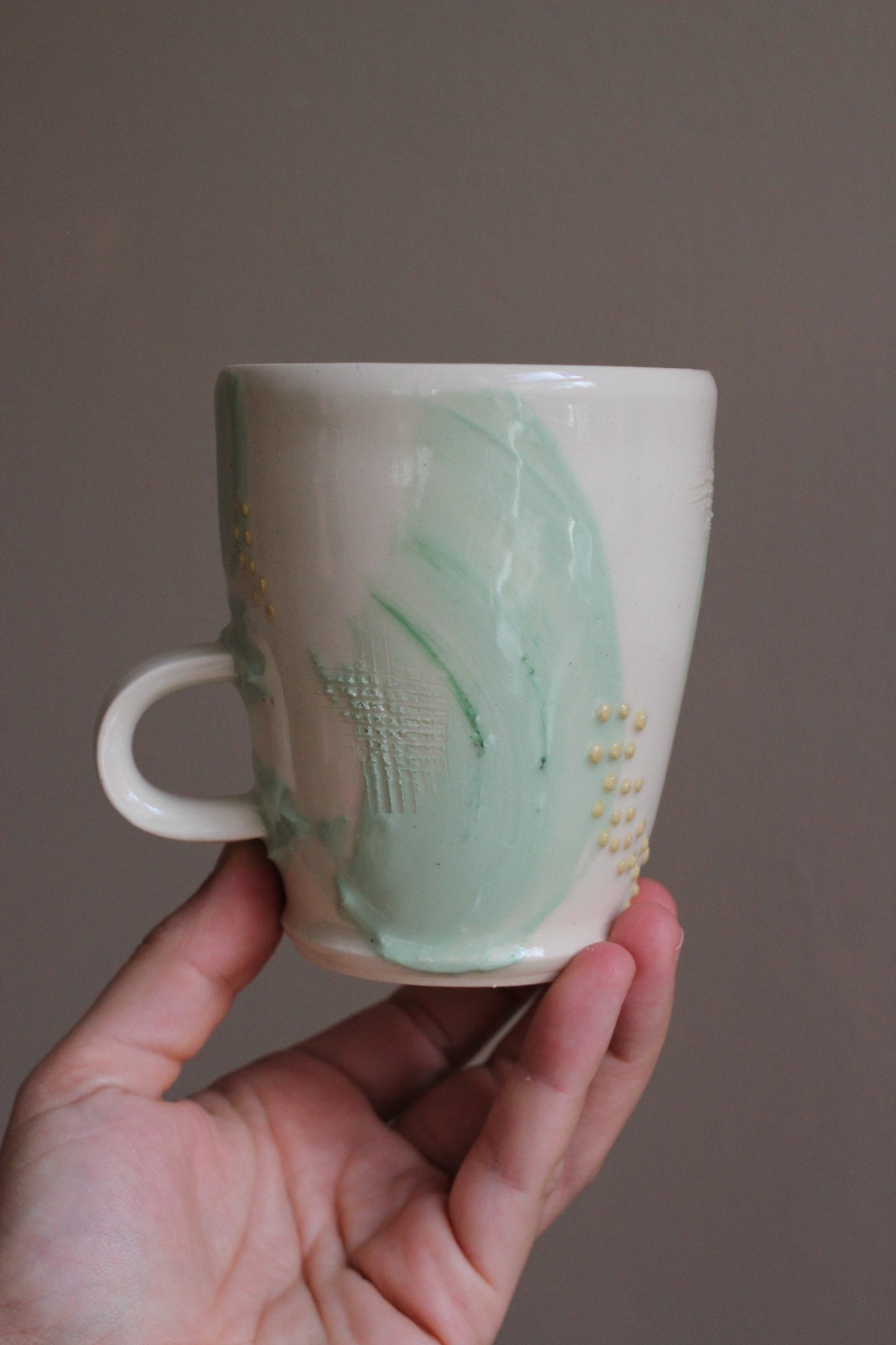 Retro Light Green Mug with Yellow Dots