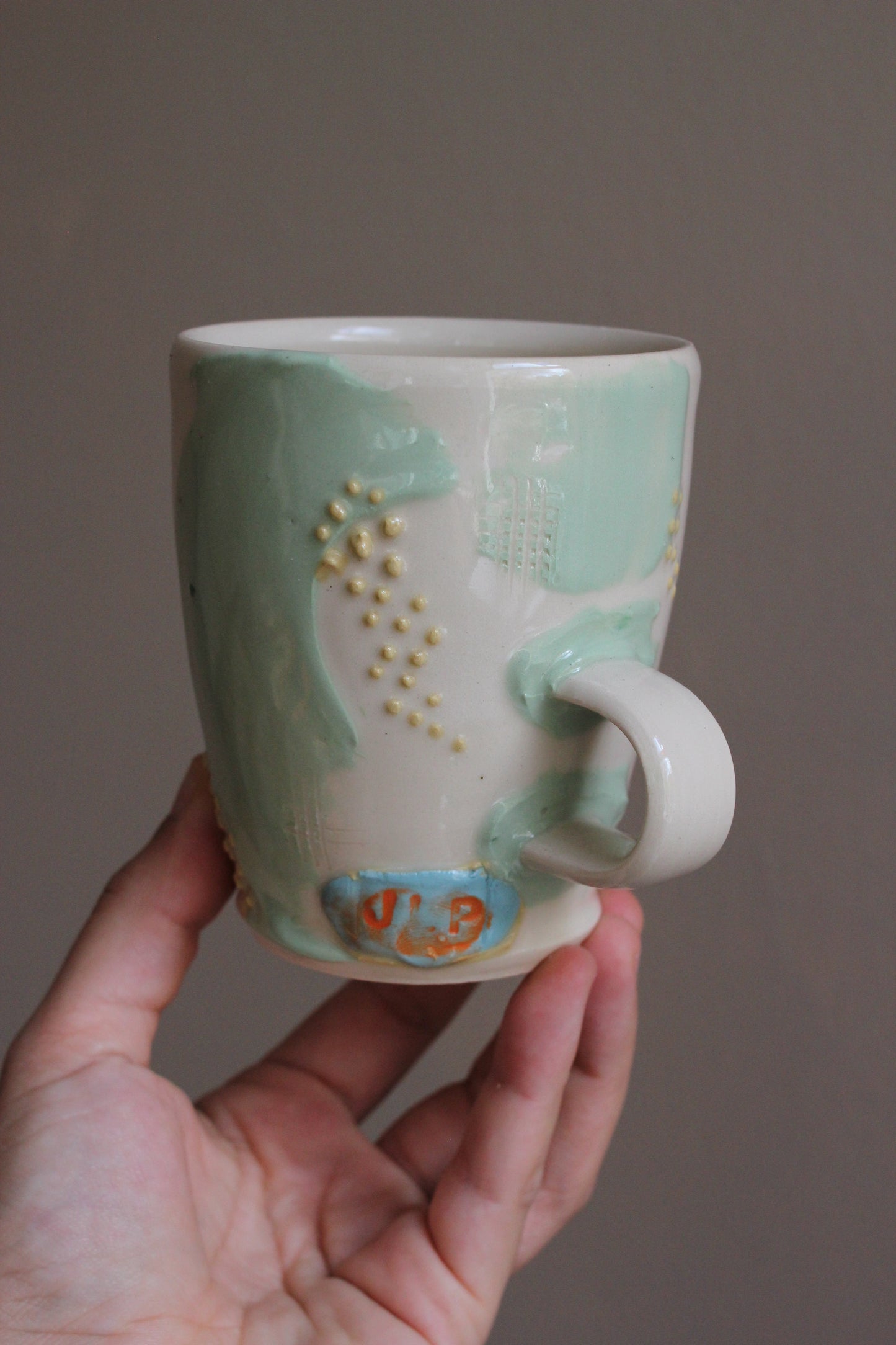 Retro Light Green Mug with Yellow Dots