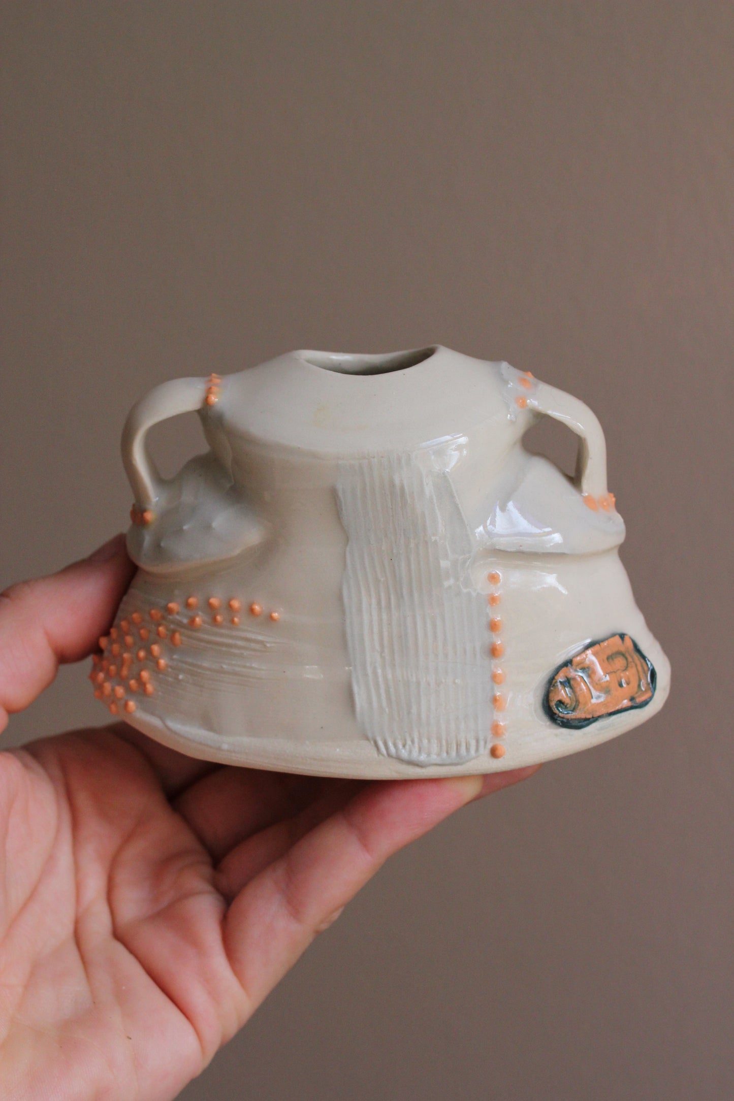 Bud Vase with Gray and Orange Accents