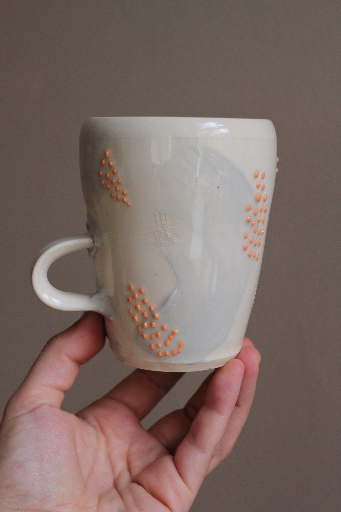 Retro Lavender Gray Mug with Orange Dots