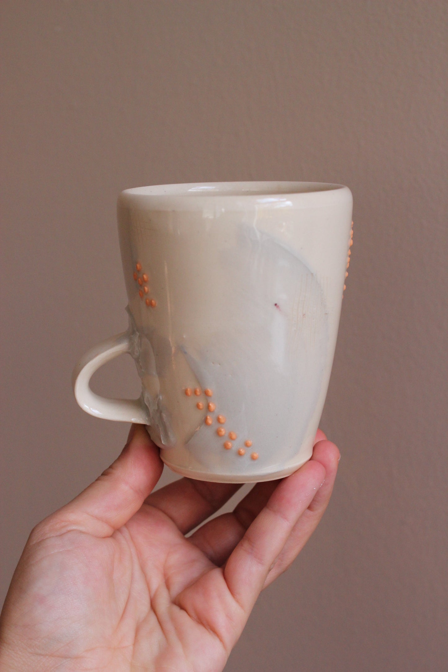 Retro Lavender Gray Mug with Orange Dots