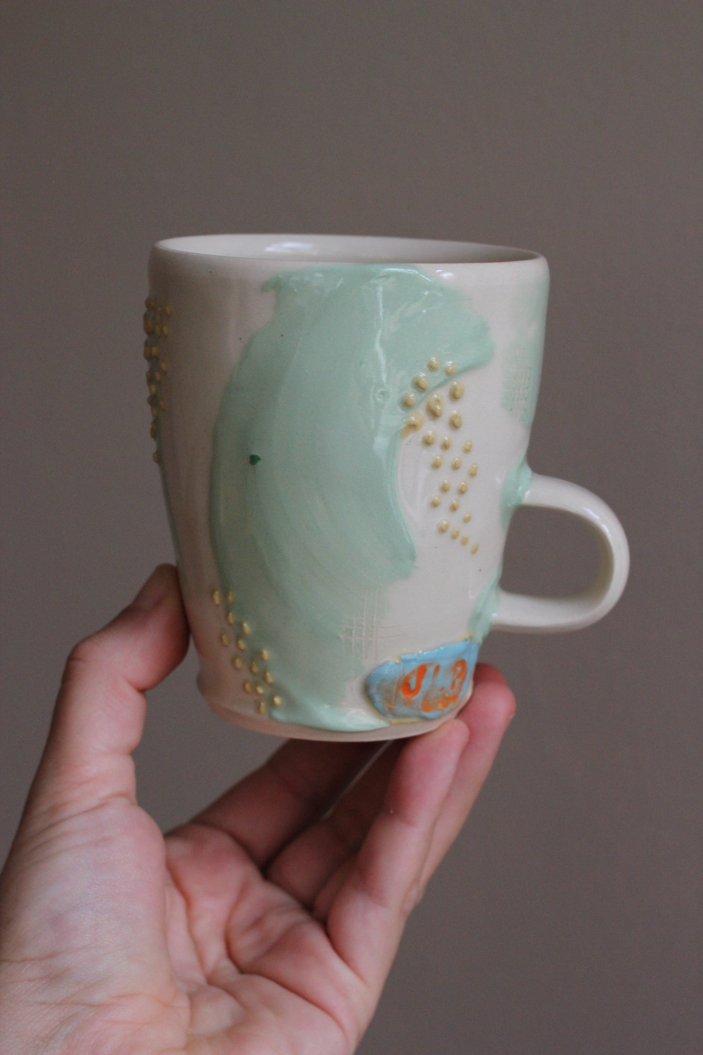 Retro Light Green Mug with Yellow Dots