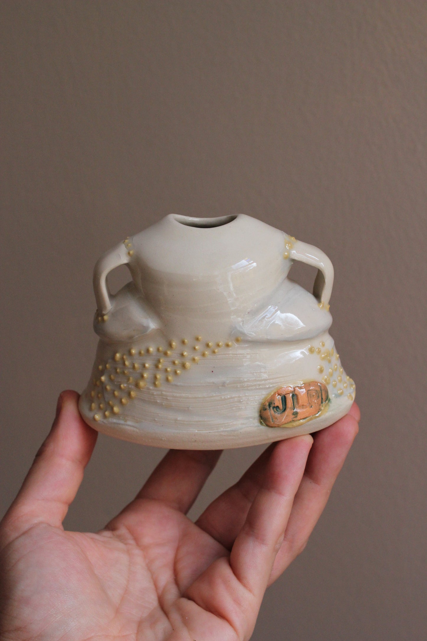 Bud Vase with Gray and Yellow Accents