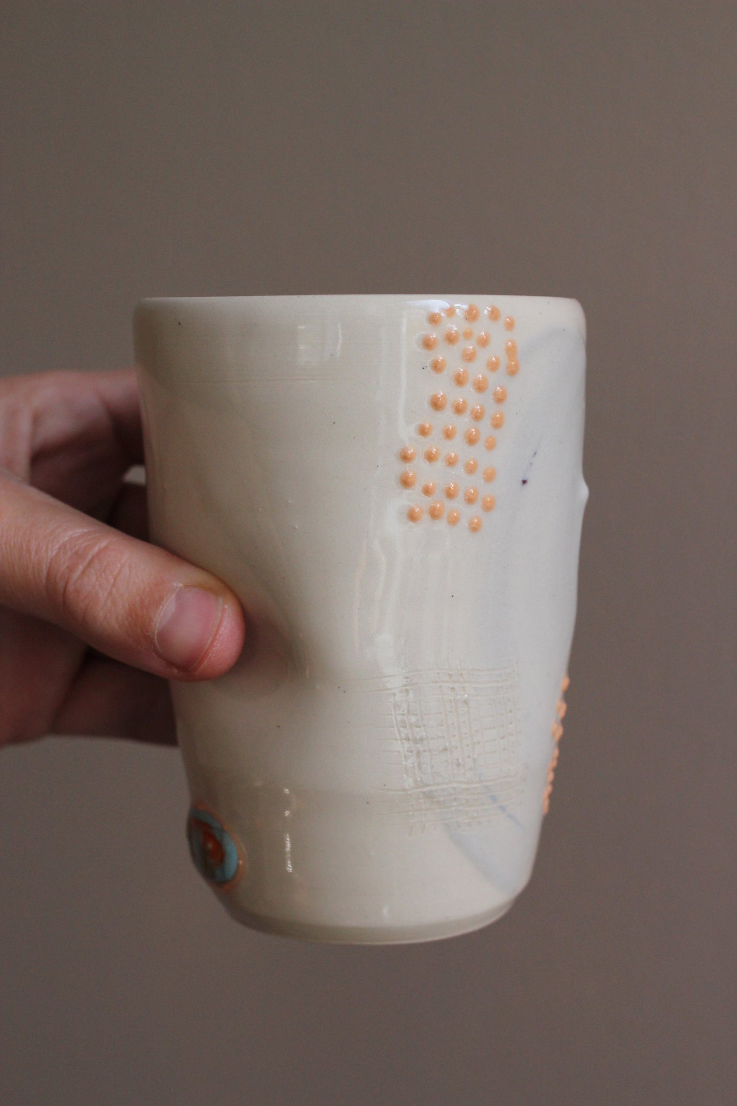 Lavender Gray Tumbler with Orange Dots